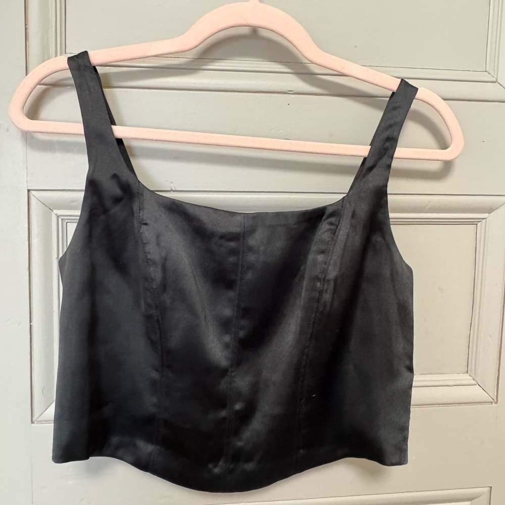 House of Harlow 1960 Black Satin Corset Top
